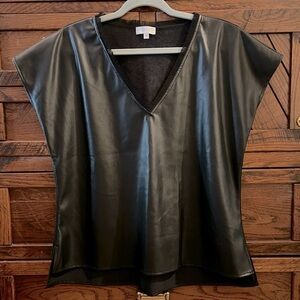 S’Edge Joan Black Fringe V-Neck Faux Leather Top size M